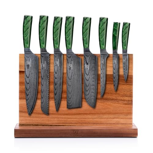 Küchenkompane – Edelstahl Messerset Midori mit magnetischem Messerblock | 8-teiliges Küchenmesser Set | Kochmesser mit ergonomischen Epoxid-Griff | rostfrei & scharf | Designed in Germany von Küchenkompane
