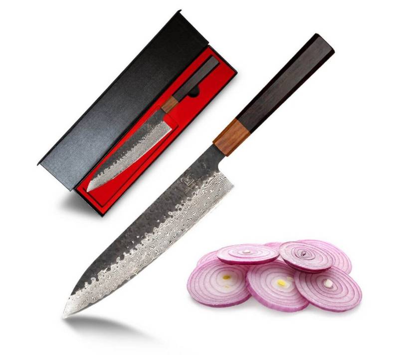 Küchenkompane Fleischmesser Chefmesser aus 67 Lagen Damaskus Stahl und japanischem VG10 Stahlkern von Küchenkompane