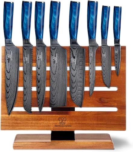 Küchenkompane – Edelstahl Messerset Shiburu mit magnetischem Messerblock | 8-teiliges Küchenmesser Set | Rückseite nutzbar, bis zu 16 Messer | rostfreie & scharfe Kochmesser | Designed in Germany von Küchenkompane
