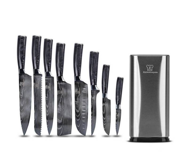 Küchenkompane Messer-Set Messerset mit Edelstahl Messerblock 9-teiliges Set Kuro - rostfrei (2-tlg) von Küchenkompane