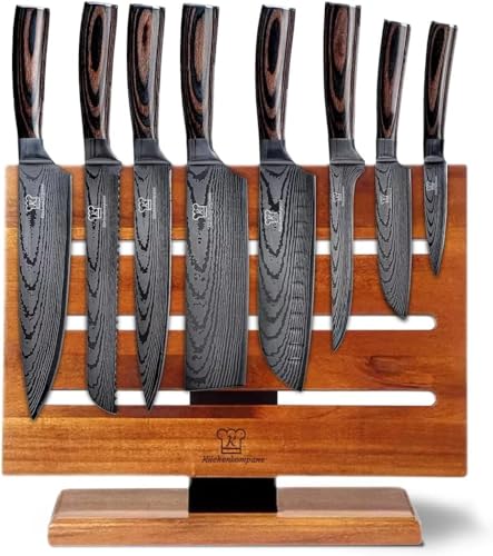 Küchenkompane - Professionelles asiatisches Edelstahl Messerset | 8-teiliges Küchenmesser Set | Kochmesser mit ergonomischen Pakkaholzgriff inkl. Geschenkbox | rostfrei & scharf | Designed in Germany von Küchenkompane