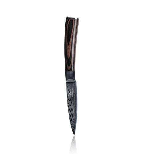 Küchenkompane – asiatisches Petty Kochmesser aus 7CR17 Edelstahl mit ergonomischen Pakkaholzgriff inkl. Geschenkbox | Küchenmesser im eleganten Damast Design | rostfrei & scharf | Made in Germany von Küchenkompane