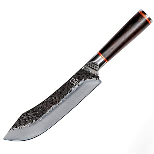 Küchenkompane – rustikales Chefmesser gebogen mit Griff aus Ebenholz | Profi Küchenmesser | Kochmesser handgefertigt aus Edelstahl | ausbalanciert, rostfrei & scharf | Designed in Germany von Küchenkompane