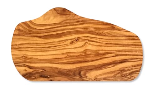 Küchenmaster Olivenholz Schneidebrett im Naturschnitt, Servierbrett Steakbrett Antipastibrett Vesperbrett Brotzeitbrett Olivenholzbrett (36-38 cm) von Küchenmaster