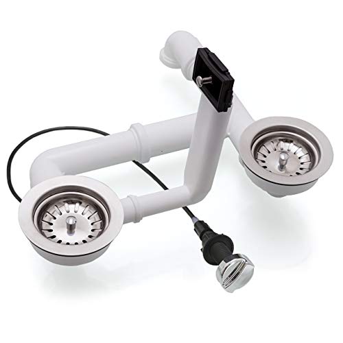 Spülenablauf 3 1/2" für Doppelbecken mit Überlauf rechteckig 2 x Siebkorbventil Ø 114 mm |Ablaufgarnitur EXA35/2-RS-1-4-5 |mit Drehexcenter Auswahl Chrom-Glanz (1) von küchenmix