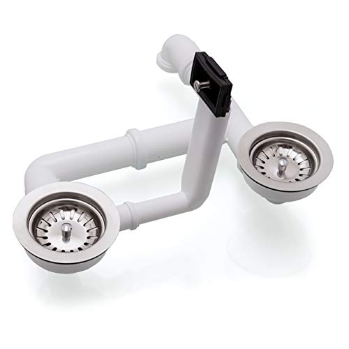 Spülenablauf 3 1/2" für Doppelbecken mit rechteckigem Überlauf 2 x Siebkorbventil Ø 114 mm Ablaufgarnitur KVA35/2-RS-2-5 von küchenmix