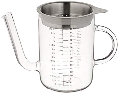 Küchenprofi Fett-Trennkanne 1 Liter, Aus Glas & Rostfreiem Edelstahl, Soßenkanne für Bratensaft, Fetttrenner, Fetttrennkanne Glas, Fettabscheider für Soßen, Integriertes Sieb und Messskala von Küchenprofi