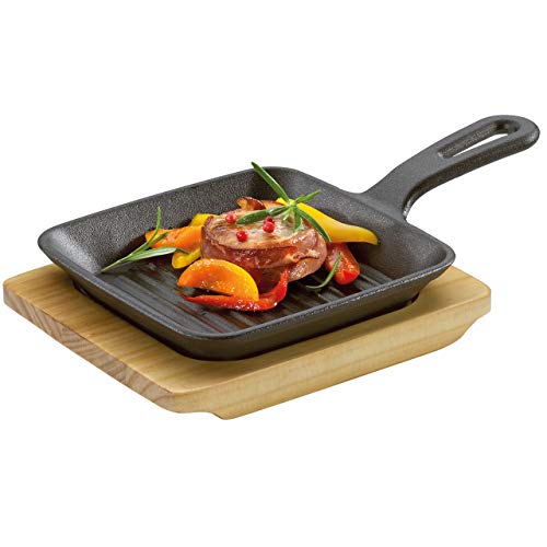 Küchenprofi BBQ Grill- und Servierpfanne mit Holzuntersetzer , Zum Garen, Grillen und Servieren , Geeignet für Grill, Backofen und alle Herdarten , 23x13,5×5,5 cm , Wärmespeichernd von Küchenprofi