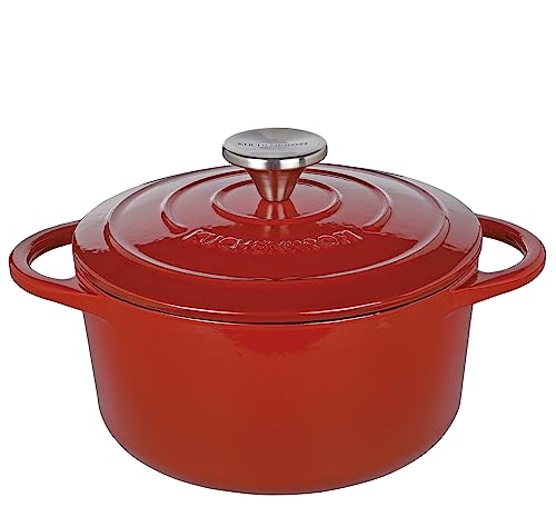 Küchenprofi Gusseisen Bräter mit Deckel, Rot/innen schwarz, 20 cm, Schmortopf, Auflaufform, Dutch Oven, Brotbacktopf, emailliert, für alle Herdarten (inkl. Induktion), zum Schmoren, Backen, Braten von Küchenprofi