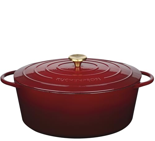 Küchenprofi Gusseisen Bräter mit Deckel oval, médoc, 35 cm, Schmortopf, Auflaufform, Dutch Oven, Brotbacktopf, emailliert, für alle Herdarten (inkl. Induktion), zum Schmoren, Backen, Braten von Küchenprofi