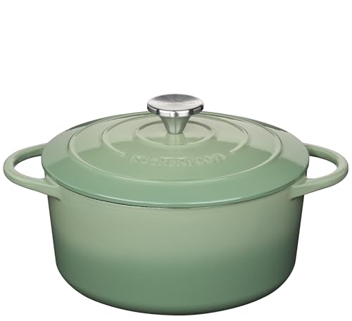 Küchenprofi Gusseisen Bräter mit Deckel rund, jade, 24 cm, Schmortopf, Auflaufform, Dutch Oven, Brotbacktopf, emailliert, für alle Herdarten (inkl. Induktion), zum Schmoren, Backen, Braten von Küchenprofi