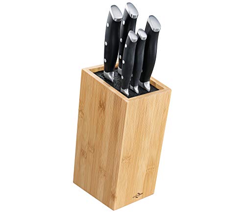Küchenprofi Bambus Messerblock Set 6-teilig PRIMUS | Kochmesser, Brotmesser, Fleischmesser, Universalmesser mit Wellenschliff, Gemüsemesser | gehärteter Klingenstahl | ergonomische Griffe von Küchenprofi