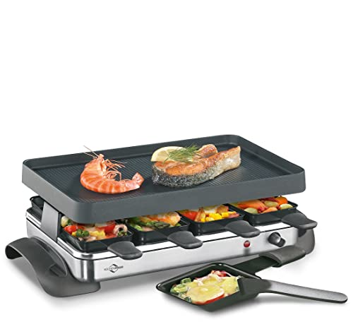 Küchenprofi Raclette GRANDE8 aus Edelstahl, Raclette 8 Personen, 1200 Watt, 47 x 24,5 x 13,5 cm, antihaftbeschichtete Grillplatte, 8 Holz Raclette Schaber, stufenlos regulierbare Temperatur, Schwarz von Küchenprofi