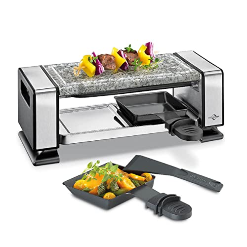 Küchenprofi Raclette VISTA2 | Edelstahl | Inkl. Steinplatte aus Marmor, 2 antihaftbeschichteten Raclette Pfännchen und 2 Spatel | Raclette für 2 Personen von Küchenprofi