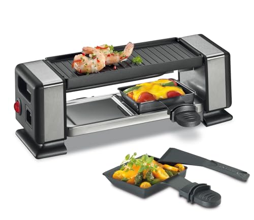 Küchenprofi Raclette VISTA2 PLUS, Raclette 2 Personen, erweiterbar bis zu 3 Geräten, Edelstahl, Antihaftbeschichtete Grillplatte, je 2 Raclette Pfännchen & Spatel, Raclette für 2 Personen von Küchenprofi