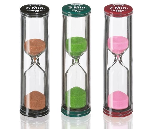 Küchenprofi Sanduhr TEATIME 3er-Set in Geschenkverpackung , Für die perfekte Zubereitung von grünen, schwarzen und Kräutertee , Glas , Genaue Ziehzeit , Tee Sanduhr , Tea Timer von Küchenprofi