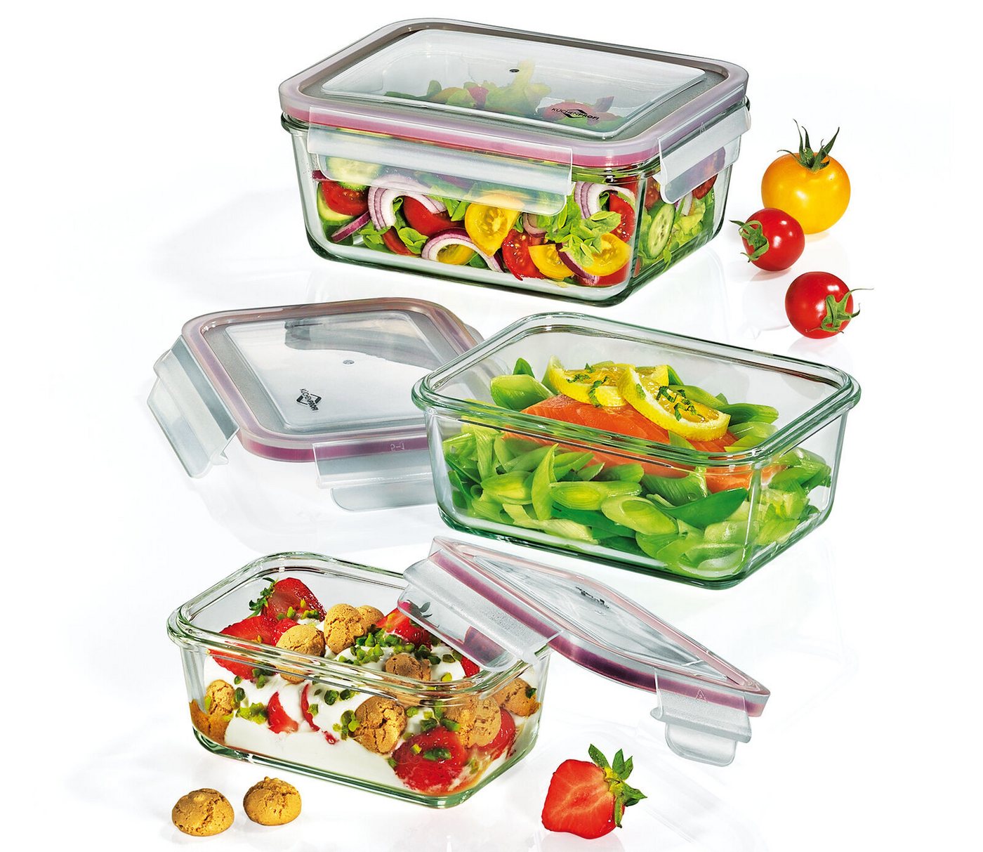 Küchenprofi Salatbox Küchenprofi Vorratsdosen Set 3tlg Glas Deckel transparent, Deckel mit Silikondichtung von Küchenprofi