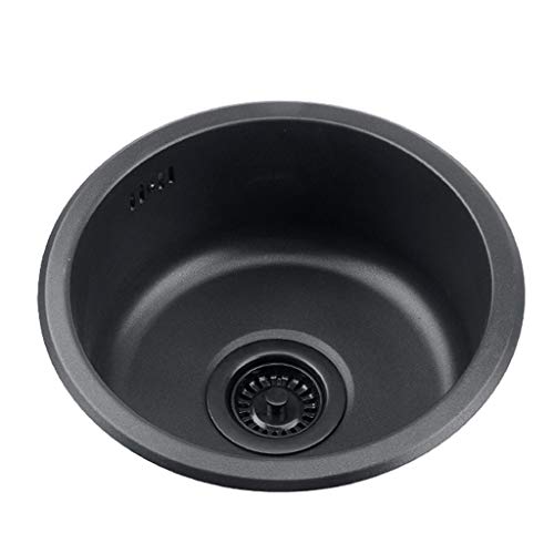 Badvorrichtungen Schwarze Runde Spüle Küche 304 Edelstahlspüle Runde Einzelspüle Badezimmer Runder Waschbecken Waschende Gemüse Und Spülbecken (Color : Black, Size : 35cm|13.8inches) von Küchenspülen