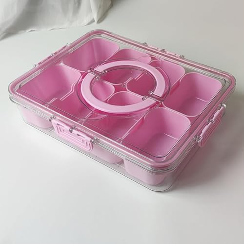 Snackbox mit Fächern – Spülmaschinengeeignet Snackdose | Snackschale | Servierplatte mit Deckel, Unterteilter Snackteller für Party – Picknick Snack Box Organizer für Süßigkeiten Obst Dessert (PINK) von Küchera