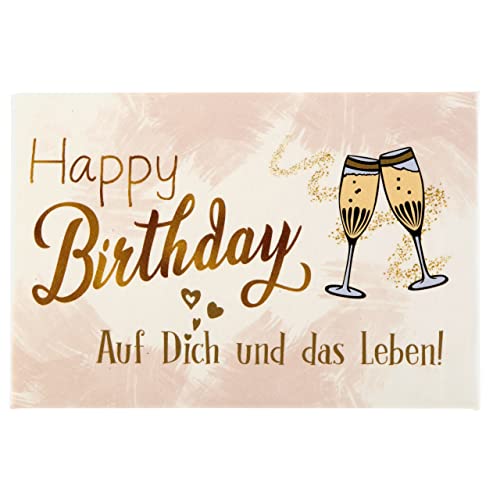 1 Glücksmagnet mit Kuvert Happy Birthday Auf Dich und das Leben! Zwei Sektgläser ca 8 x 5,3 cm von Kühlschrankmagnet