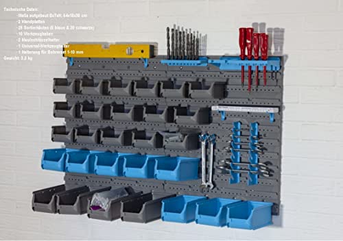 Kühnel 44tlg Stapelboxen Wandregal Schüttregal Lochwand Werkzeugregal (24 Stapelboxen) von Kühnel