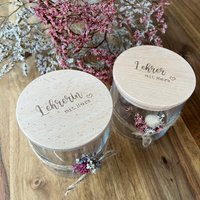Vorratsglas Lehrerin Mit Herz Holzdeckel Als Dankeschön Geschenk Trockenblumen | Keksdose Gravur Für Lehrer von Kuekenwald