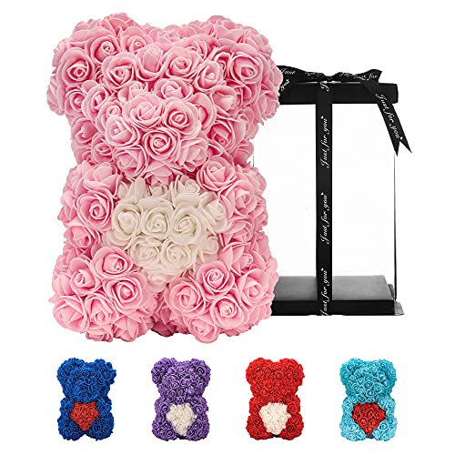 Geschenke für Frauen ， Geburtstagsgeschenke ， Rosenblumenbär Handgemachter Rose Teddybär, Beste künstliche Dekoration Geschenke für Mama, Geschenke für Mädchen, Einzigartige Geschenke (Hell-Pink) von Künstliche Blumen