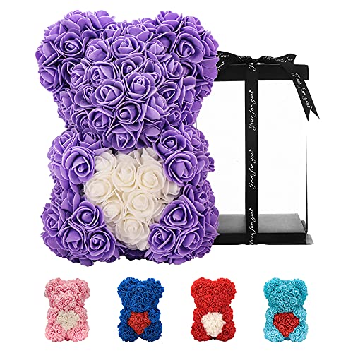 Geschenke für Frauen ， Geburtstagsgeschenke ， Rosenblumenbär Handgemachter Rose Teddybär, Beste künstliche Dekoration Geschenke für Mama, Geschenke für Mädchen, Einzigartige Geschenke (Lila) von Künstliche Blumen