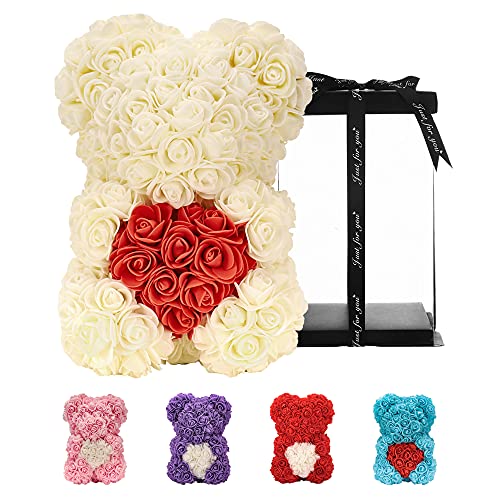 Geschenke für Frauen ， Geburtstagsgeschenke ， Rosenblumenbär Handgemachter Rose Teddybär, Beste künstliche Dekoration Geschenke für Mama, Geschenke für Mädchen, Einzigartige Geschenke (Milchig weiß) von Künstliche Blumen