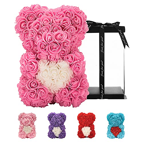 Geschenke für Frauen ， Geburtstagsgeschenke ， Rosenblumenbär Handgemachter Rose Teddybär, Beste künstliche Dekoration Geschenke für Mama, Geschenke für Mädchen, Einzigartige Geschenke (Pulver) von Künstliche Blumen