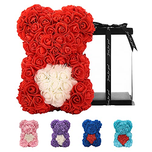 Geschenke für Frauen ， Geburtstagsgeschenke ， Rosenblumenbär Handgemachter Rose Teddybär, Beste künstliche Dekoration Geschenke für Mama, Geschenke für Mädchen, Einzigartige Geschenke (Rot) von Künstliche Blumen