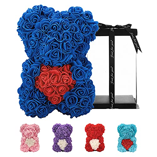 Geschenke für Frauen ， Geburtstagsgeschenke ， Rosenblumenbär Handgemachter Rose Teddybär, Beste künstliche Dekoration Geschenke für Mama, Geschenke für Mädchen, Einzigartige Geschenke (Saphir) von Künstliche Blumen