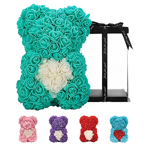Geschenke für Frauen ， Geburtstagsgeschenke ， Rosenblumenbär Handgemachter Rose Teddybär, Beste künstliche Dekoration Geschenke für Mama, Geschenke für Mädchen, Einzigartige Geschenke (Tiffany-Blau) von Künstliche Blumen