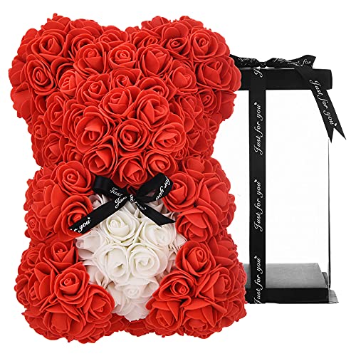 Geschenke für Mama, Geburtstagsgeschenk für Frauen, Valentinstagsgeschenk, Bär, Rose Teddybär in Einer Geschenkbox, vollständig zusammengebaute Geschenkbox, Hochzeit und Jubiläum… (Groß Rot) von Künstliche Blumen