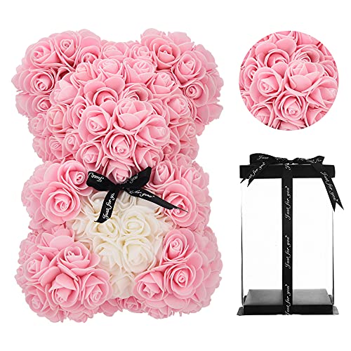 Geschenke für Mama, Geburtstagsgeschenk für Frauen, Valentinstagsgeschenk, Bär, Rose Teddybär in Einer Geschenkbox, vollständig zusammengebaute Geschenkbox, Hochzeit und Jubiläum… (Hell-Pink) von Künstliche Blumen