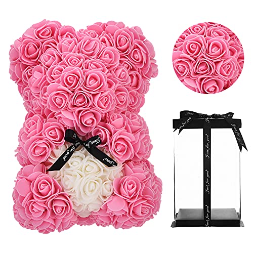 Geschenke für Mama, Geburtstagsgeschenk für Frauen, Valentinstagsgeschenk, Bär, Rose Teddybär in Einer Geschenkbox, vollständig zusammengebaute Geschenkbox, Hochzeit und Jubiläum… (Rosa) von Künstliche Blumen