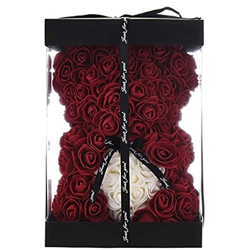 Geschenke für Mama, Geburtstagsgeschenk für Frauen, Valentinstagsgeschenk, Bär, Rose Teddybär in Einer Geschenkbox, vollständig zusammengebaute Geschenkbox, Hochzeit und Jubiläum… (Rotwein) von Künstliche Blumen