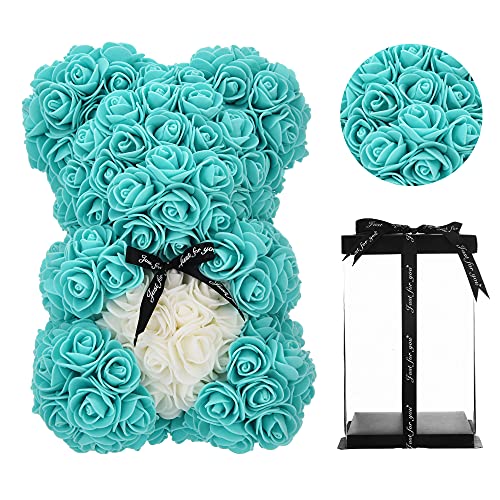 Geschenke für Mama, Geburtstagsgeschenk für Frauen, Valentinstagsgeschenk, Bär, Rose Teddybär in Einer Geschenkbox, vollständig zusammengebaute Geschenkbox, Hochzeit und Jubiläum… (T blau) von Künstliche Blumen
