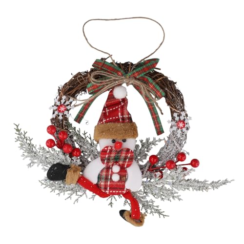 Kueohse Künstlicher Kranz zum Weihnachten für die Haustür Wand Bauernhaus Haus Dekoration, Schneemann (klein) von Kueohse
