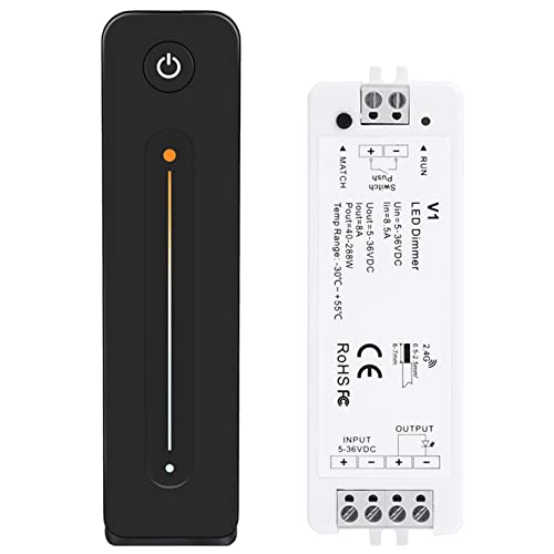 Kueohse LED Dimmer 12V 5V 24V 36V 8A PWM Drahtloser RF Schalter mit 2,4G Helligkeits Anpassung Fernbedienung für LED Einfarb Streifen von Kueohse