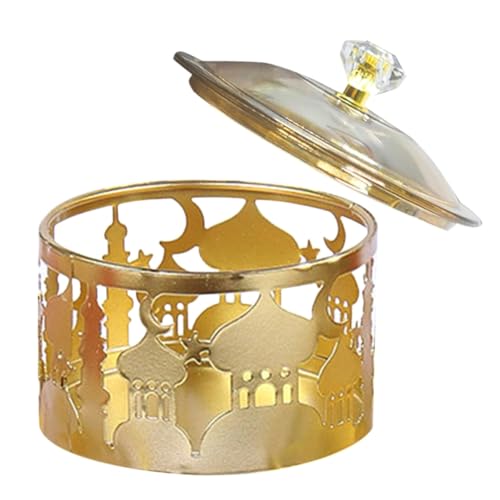 Kueohse Ramadan Tabletts mit Deckel - Metall Gold Eid Mubarak Tablett Ramadan Teller Bonbonschale Lebensmittelbehälter Keksdose, Robust von Kueohse