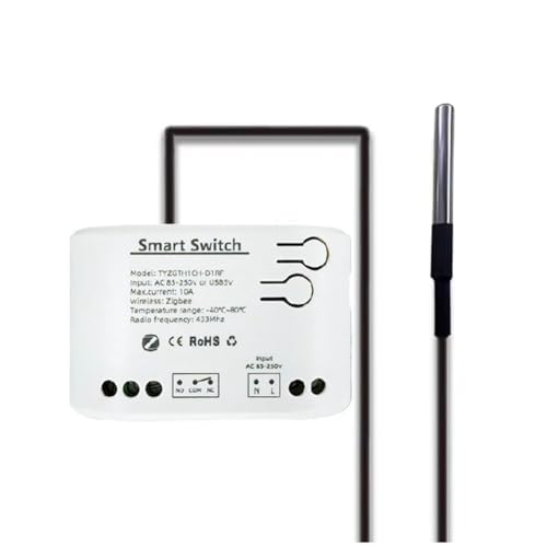 Kueohse Tuya Smart Zigbee-Schalter mit Temperatursensor, Passives Trockenkontakt-Zigbee-Relais, Funktioniert mit Home Assistant, AC 85-250 V von Kueohse