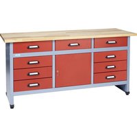 Küpper 12872 Werkbank 9 Schubladen, 1 Tür Rot, Silber-Grau 1700mm x 840mm x 600mm von Küpper