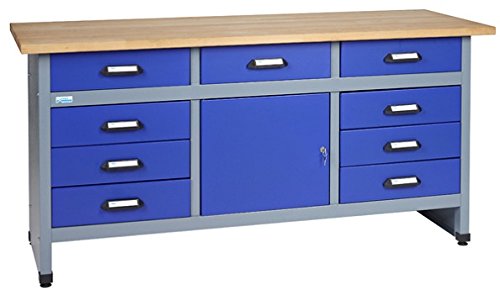 Küpper Werkbank Modell 12877, 170 x 60 x 84 cm, 9 Schubladen, 1 Tür, 300 kg Traglast, 30 mm Massive Buchenarbeitsplatte von Küpper