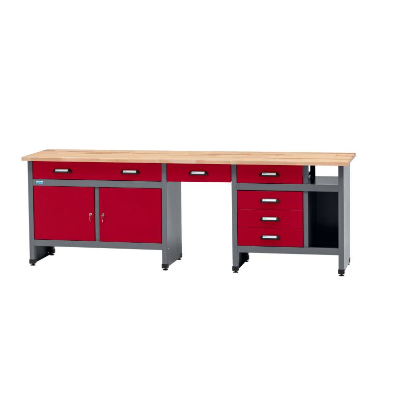 Küpper Werkbank mit 6 Schubladen 2 Türen und Sitzraum dunkelrot 240 x 84 x 60 cm von Küpper