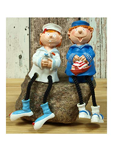 Deko Figur Kantenhocker 2er Set *Matrosen Mädchen & Junge* maritim Sitzhöhe 6,3cm Kordelbeine von Küstenambiente