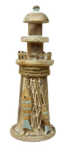 Küstenambiente Holz Leuchtturm Treibholz mit 2 Fischen & Netz 21,5 x 8 cm Maritime Deko (CG) von Küstenambiente
