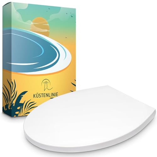 Küstenlinie® / Toilettendeckel mit Absenkautomatik umschließend | Komplettset | optimale Montage | WC Sitz antibakteriell | Das Original mit Schablone | WC Deckel weiß oval | Klodeckel universal von Küstenlinie