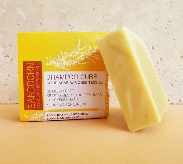 Küstenseifen Manufaktur Shampoo Cube - festes Bio-Shampoo Sanddorn für trockenes & stumpfes Haar von Küstenseifen Manufaktur