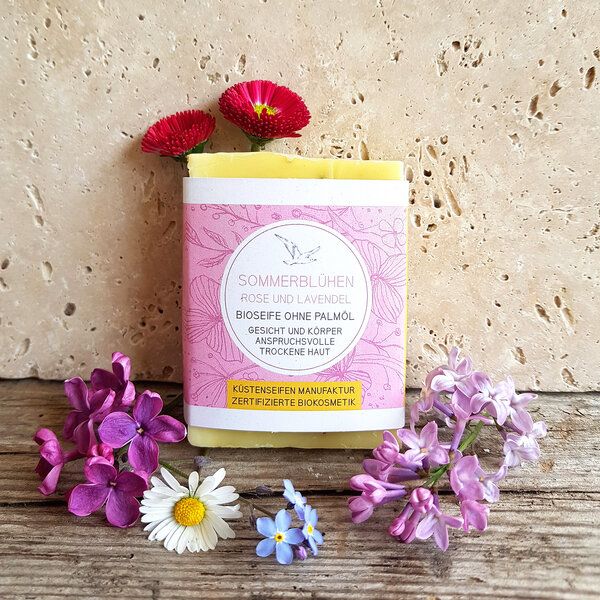 Küstenseifen Manufaktur Sommerblühen - Bioseife Rose & Lavendel für trockene Haut - Biokosmetik von Küstenseifen Manufaktur